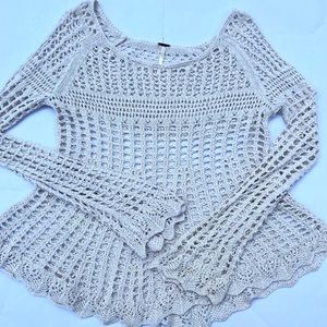 Free People Long Sleeve Crocheted Top